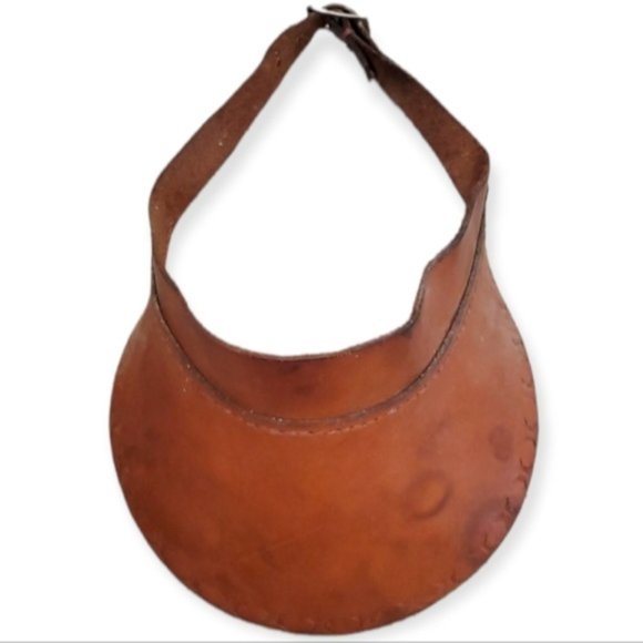 Vintage Accessories - Vintage Leather Tooled Boho Hippie Sunvisor